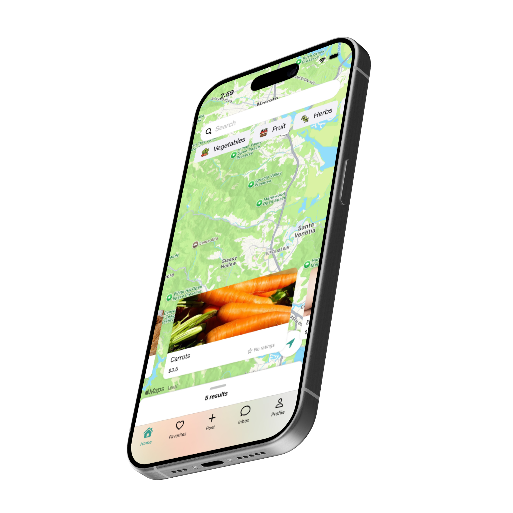 JustRype app showing local produce on a map